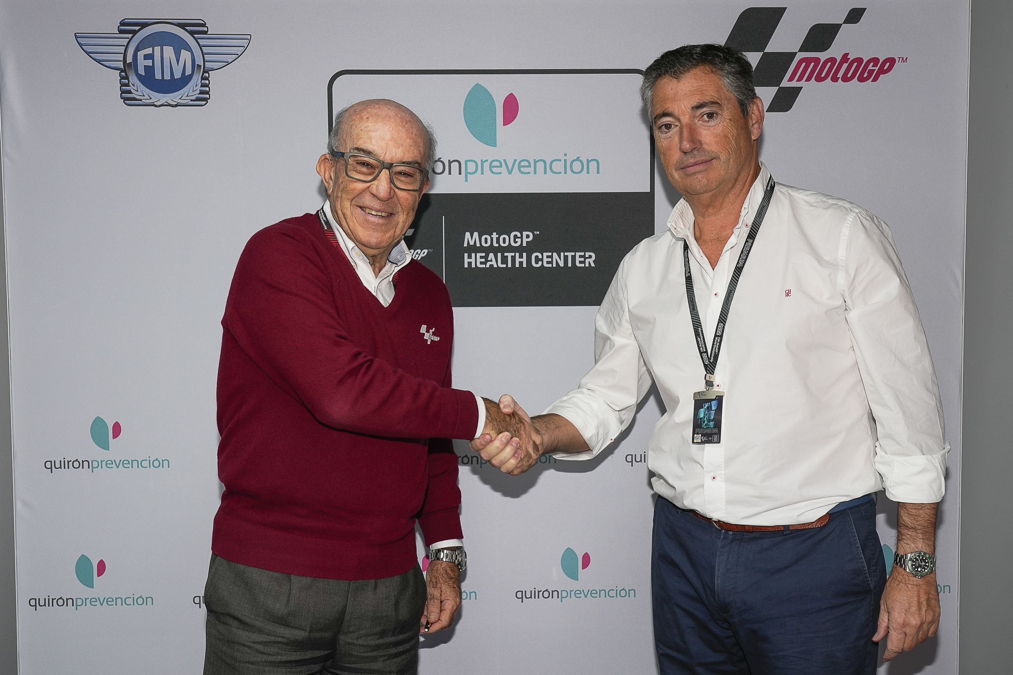 Dorna CEO Carmelo Ezpeleta, Director General of Quirónprevención Fernando Camino
