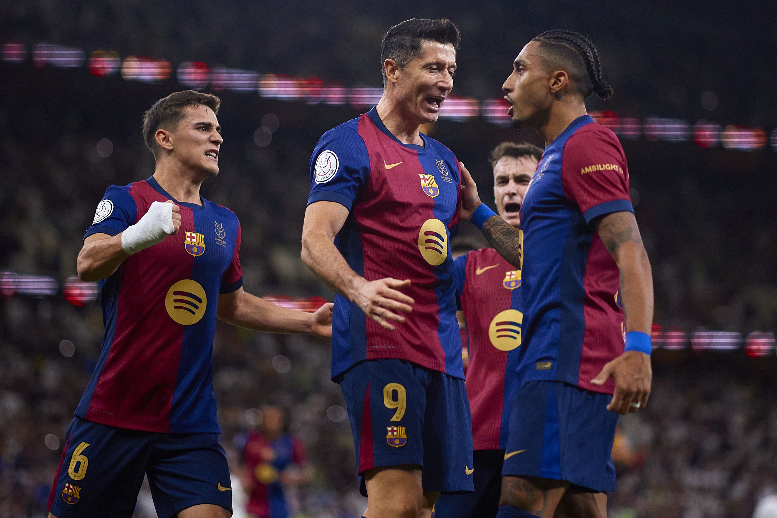 Barça Celebracion Raphinha Lewandowski Supercopa 2025