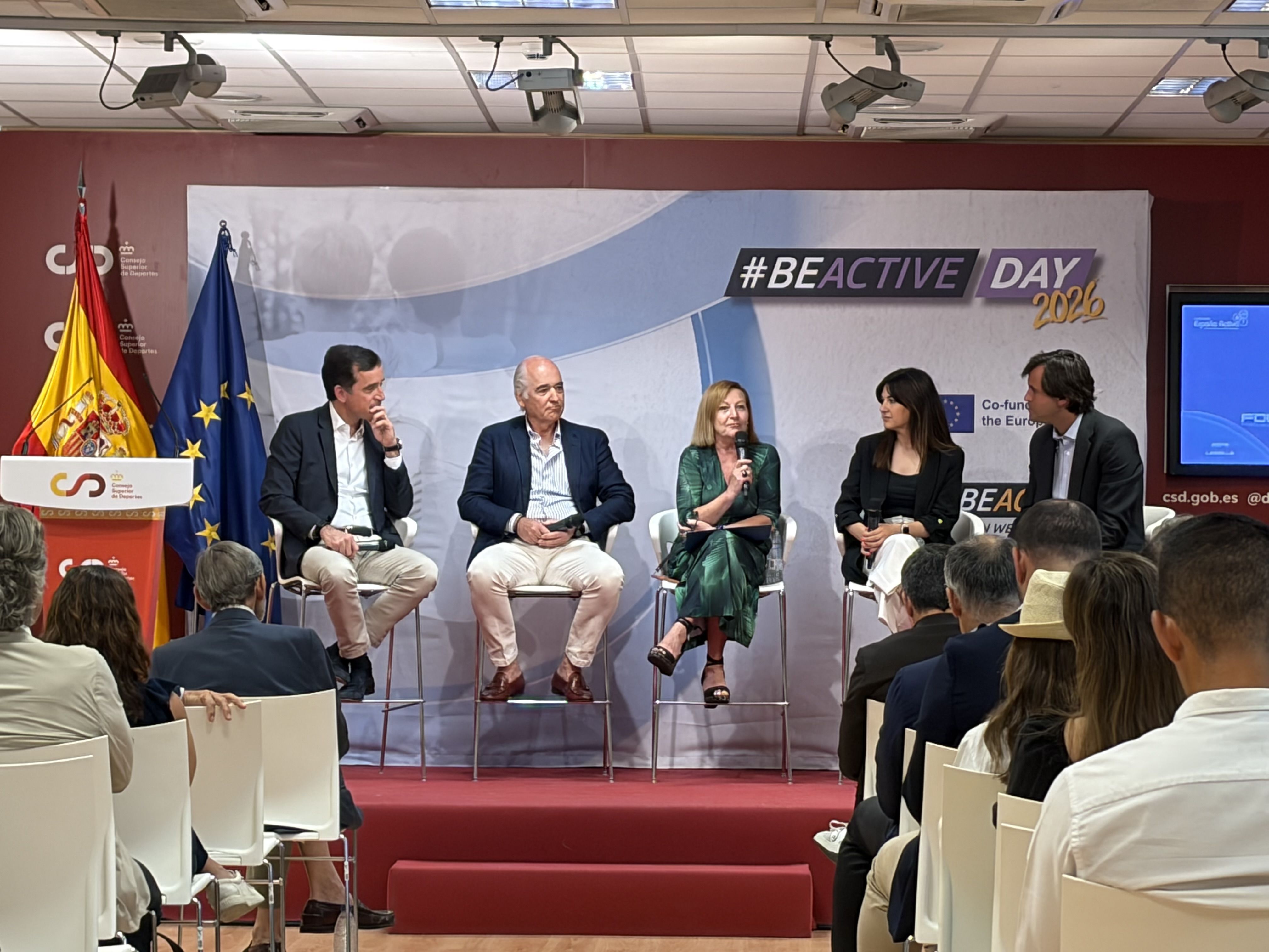 Mesa redonda Encuentro Anual Fundación España Activa Mario Barbosa, CEO de GO fit; Jaime Gross, CEO de ABADA Club; Milagros Díaz, directora general de deportes del Ayuntamiento de Alcobendas; y Cristina Pujol, responsable de experiencia de Brooklyn Fitboxing.