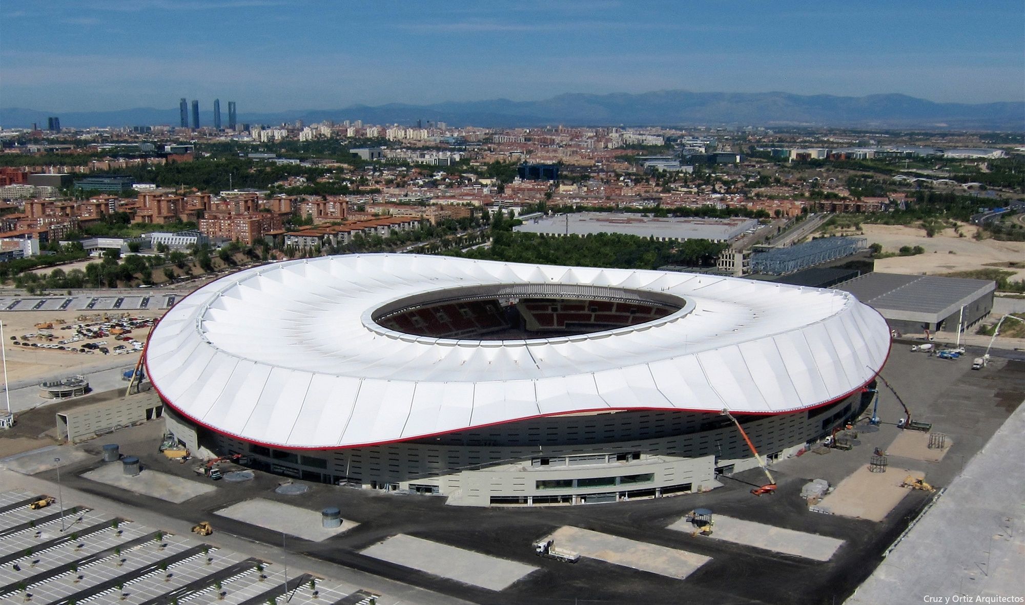 Vista aérea del Wanda Metropolitano, el estadio del Atlético de Madrid.